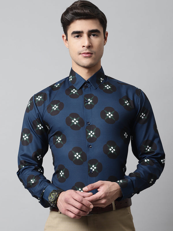 Jainish Men's Blue Classic Printed Formal Shirt - Distacart