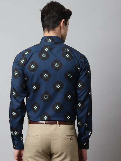 Jainish Men's Blue Classic Printed Formal Shirt - Distacart