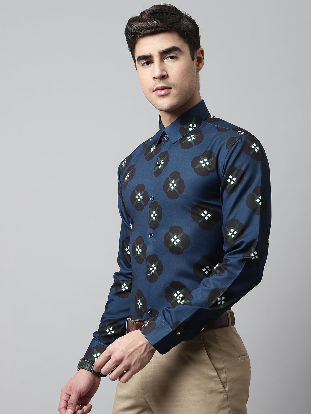 Jainish Men's Blue Classic Printed Formal Shirt - Distacart