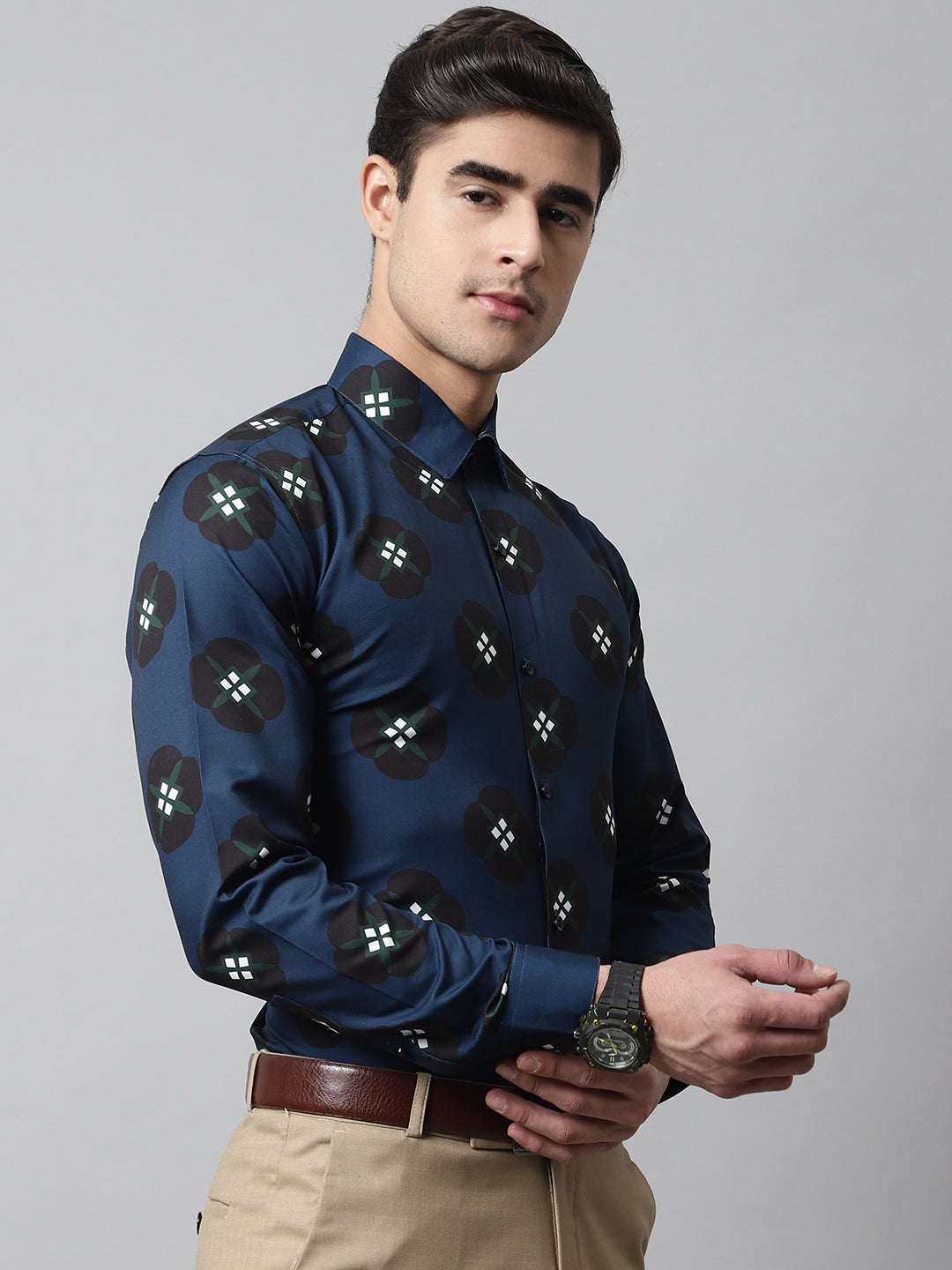 Jainish Men's Blue Classic Printed Formal Shirt - Distacart