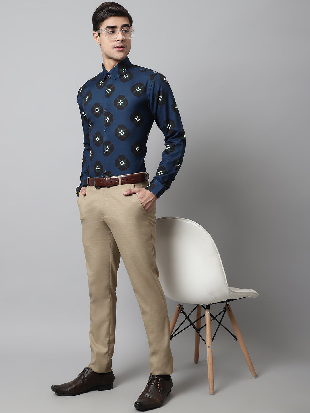 Jainish Men's Blue Classic Printed Formal Shirt - Distacart