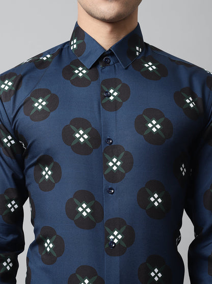 Jainish Men's Blue Classic Printed Formal Shirt - Distacart