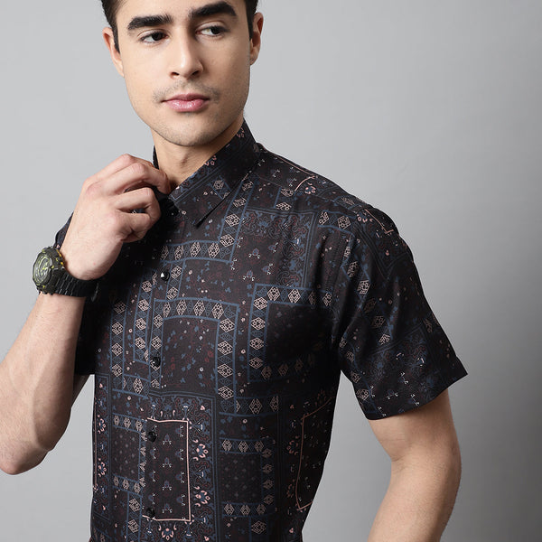 Jainish Men's Black Classic Printed Formal Shirt - Distacart