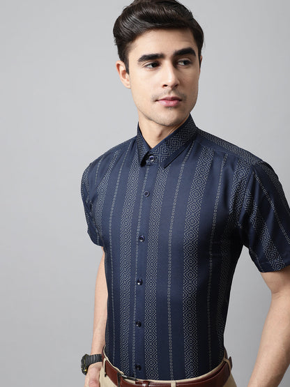 Jainish Men's Navy Blue Classic Printed Formal Shirt - Distacart