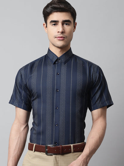 Jainish Men's Navy Blue Classic Printed Formal Shirt - Distacart