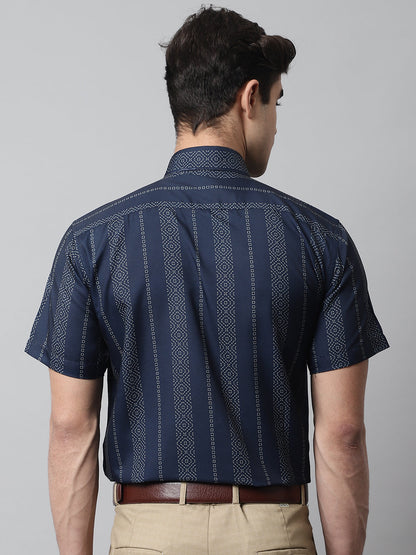 Jainish Men's Navy Blue Classic Printed Formal Shirt - Distacart