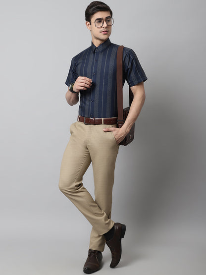Jainish Men's Navy Blue Classic Printed Formal Shirt - Distacart