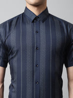 Thumbnail for Jainish Men's Navy Blue Classic Printed Formal Shirt - Distacart