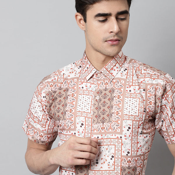 Jainish Men's Peach Classic Printed Formal Shirt - Peach - Distacart