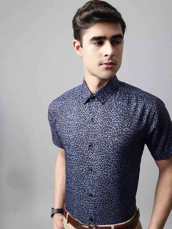 Jainish Men's Navy Blue Classic Printed Formal Shirt - Distacart