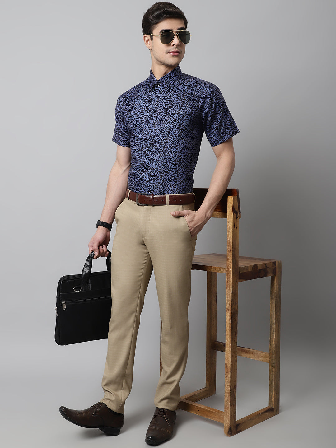 Jainish Men's Navy Blue Classic Printed Formal Shirt - Distacart
