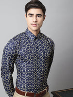 Thumbnail for Jainish Men's Navy Blue Classic Printed Formal Shirt - Distacart