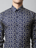 Thumbnail for Jainish Men's Navy Blue Classic Printed Formal Shirt - Distacart