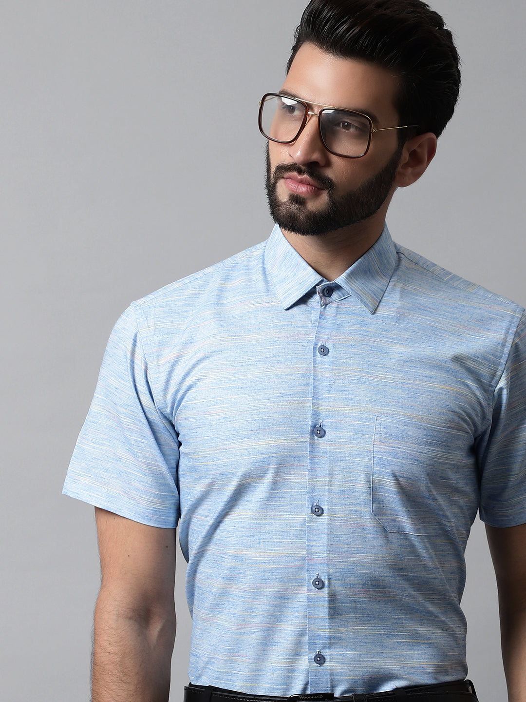 Jainish Men's Blue Woven Design Short Sleeves Formal Shirt - Distacart
