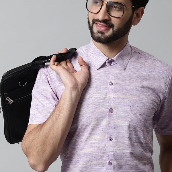 Jainish Men's Purple Woven Design Short Sleeves Formal Shirt - Distacart