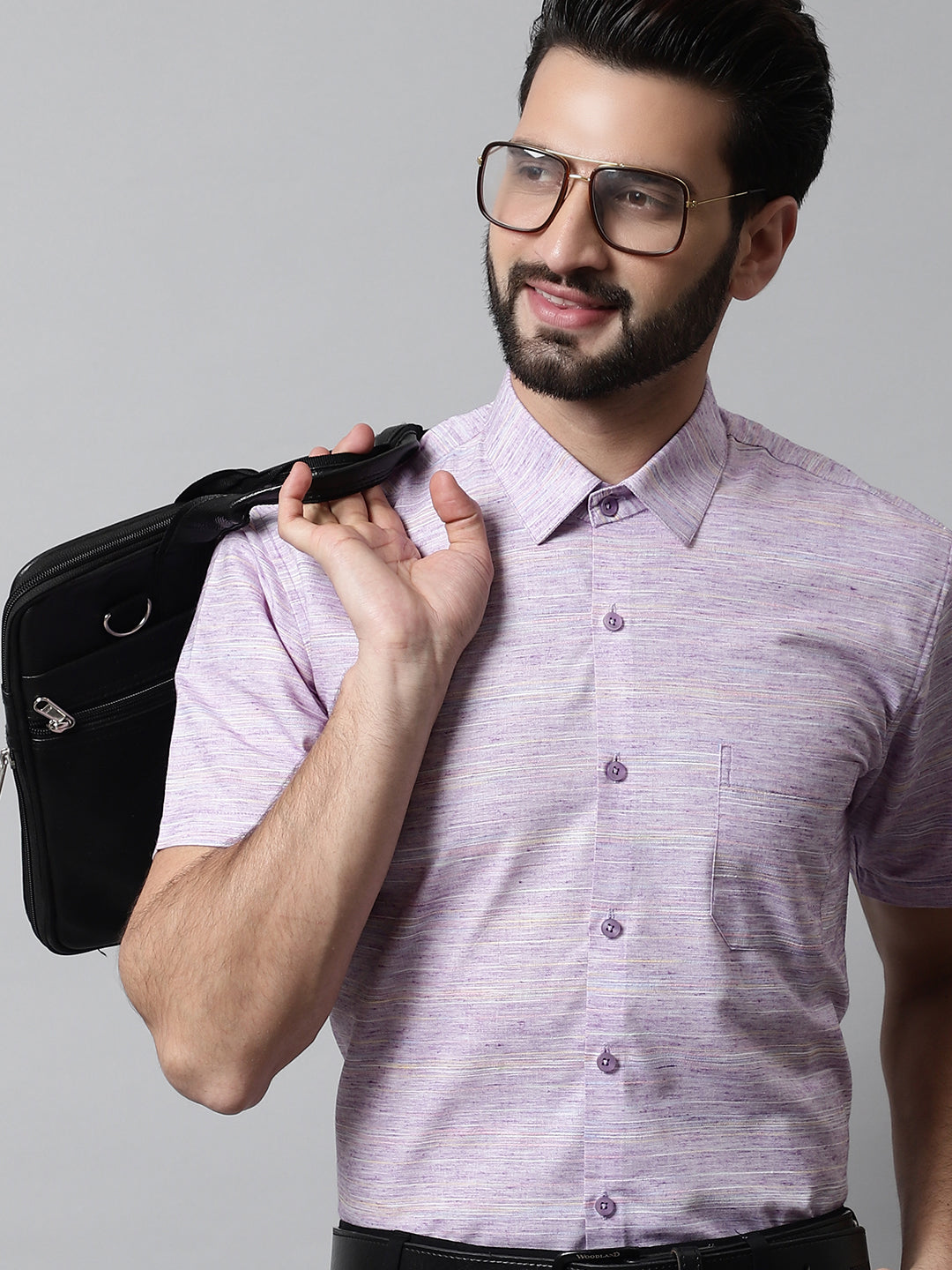 Jainish Men's Purple Woven Design Short Sleeves Formal Shirt - Distacart