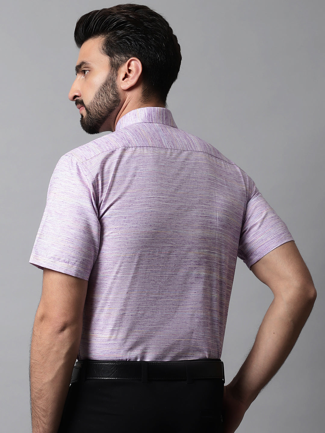 Jainish Men's Purple Woven Design Short Sleeves Formal Shirt - Distacart