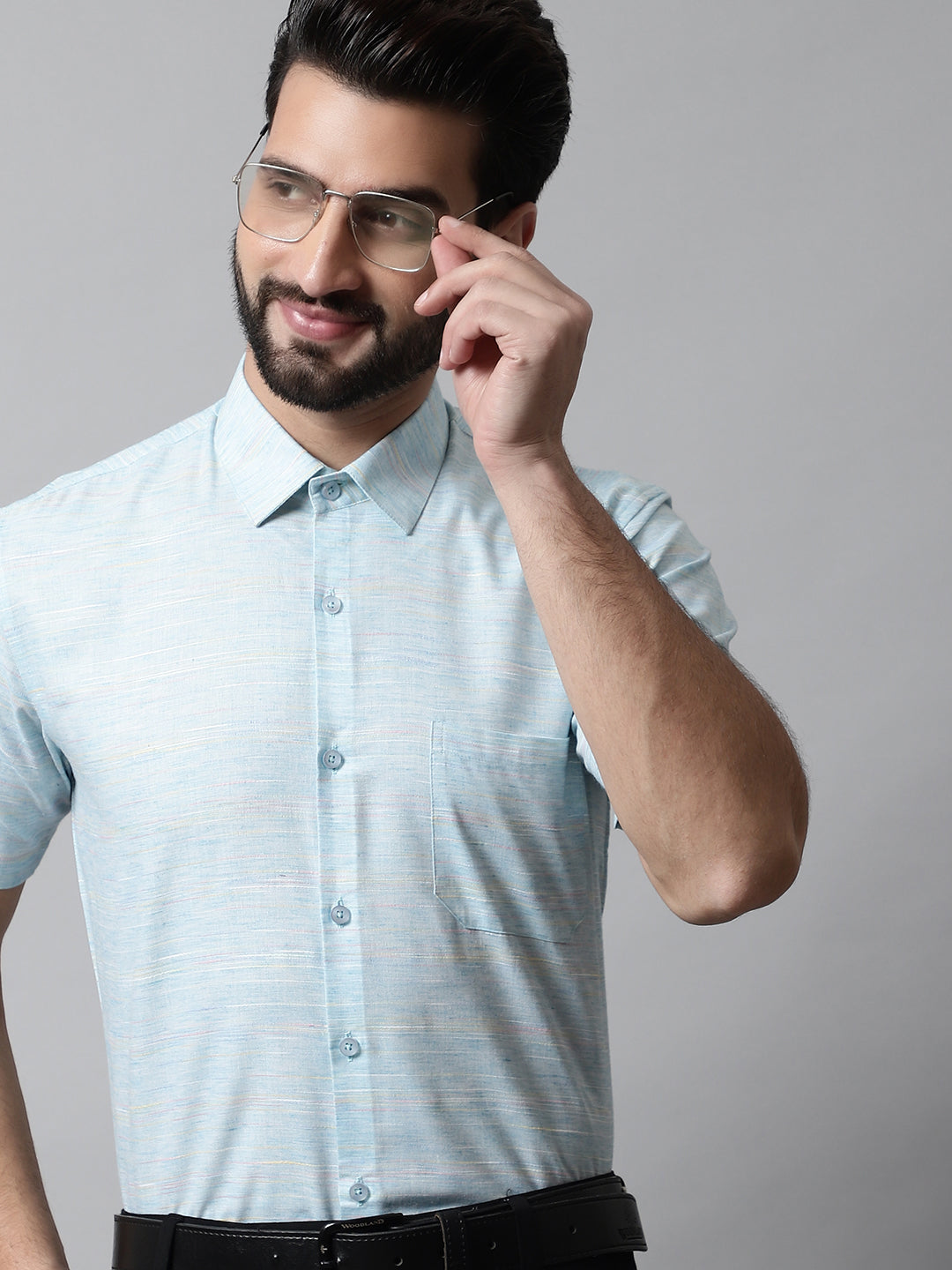 Jainish Men's Sky Blue Woven Design Short Sleeves Formal Shirt - Distacart