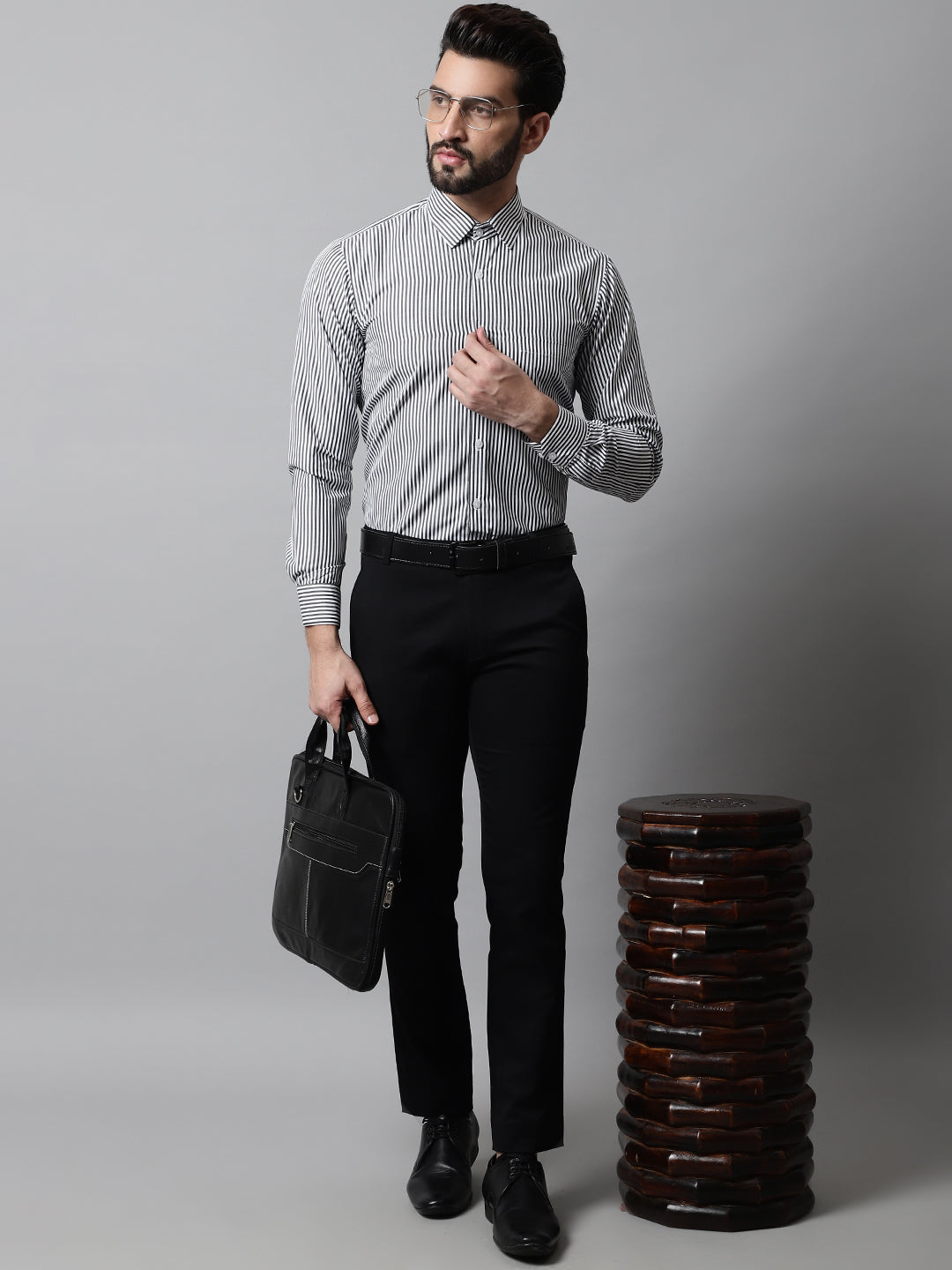 Jainish Men's Black & White Regular Fit Striped Formal Shirt - Distacart