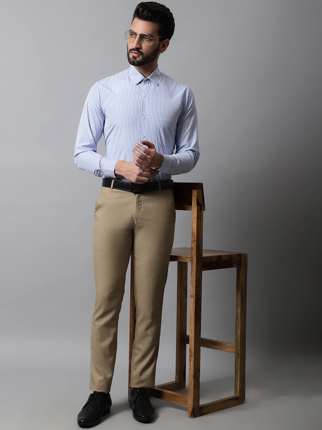 Jainish Men's Blue & White Regular Fit Striped Formal Shirt - Distacart