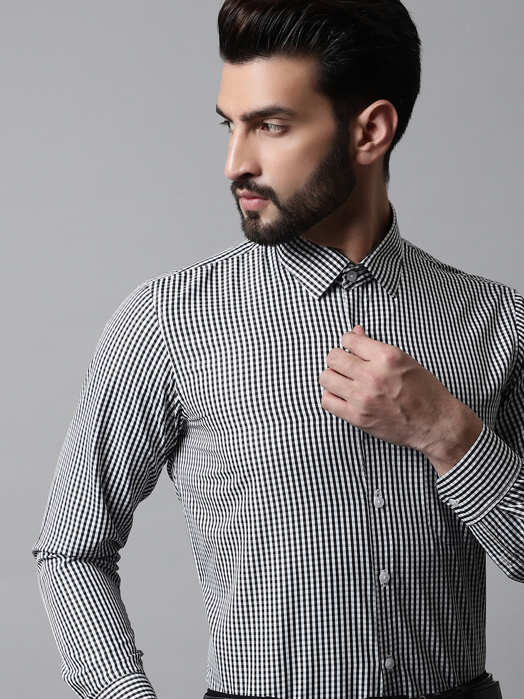 Jainish Men's Black Micro Checked Causal Shirt - Distacart