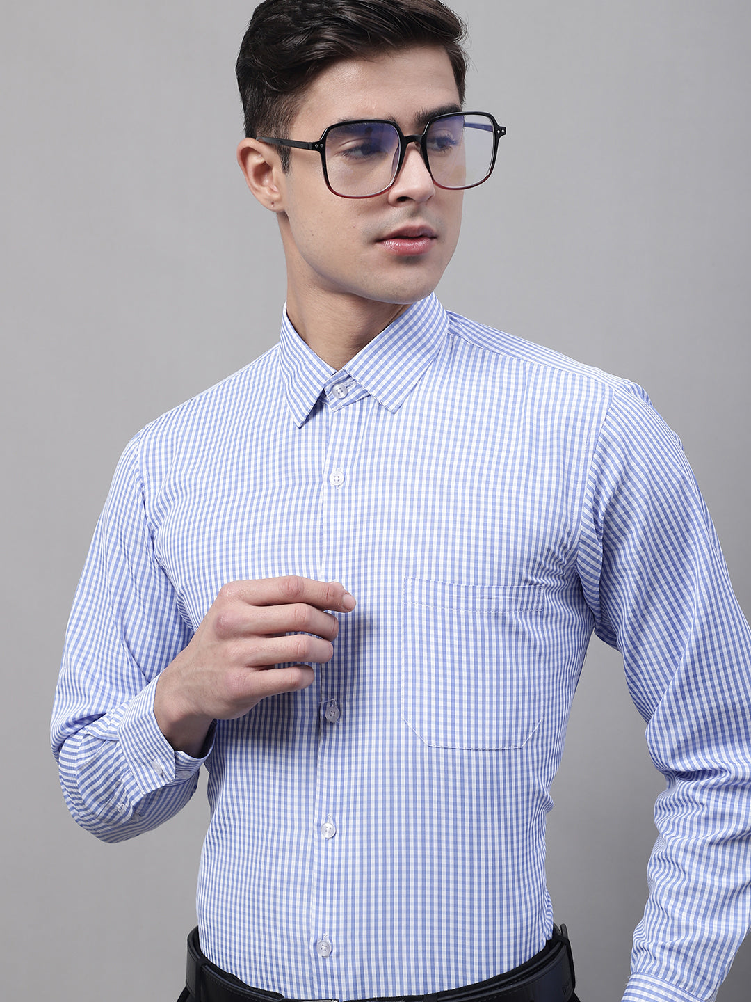 Jainish Men's Blue Micro Checked Formal Shirt - Distacart