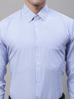 Thumbnail for Jainish Men's Blue Micro Checked Formal Shirt - Distacart
