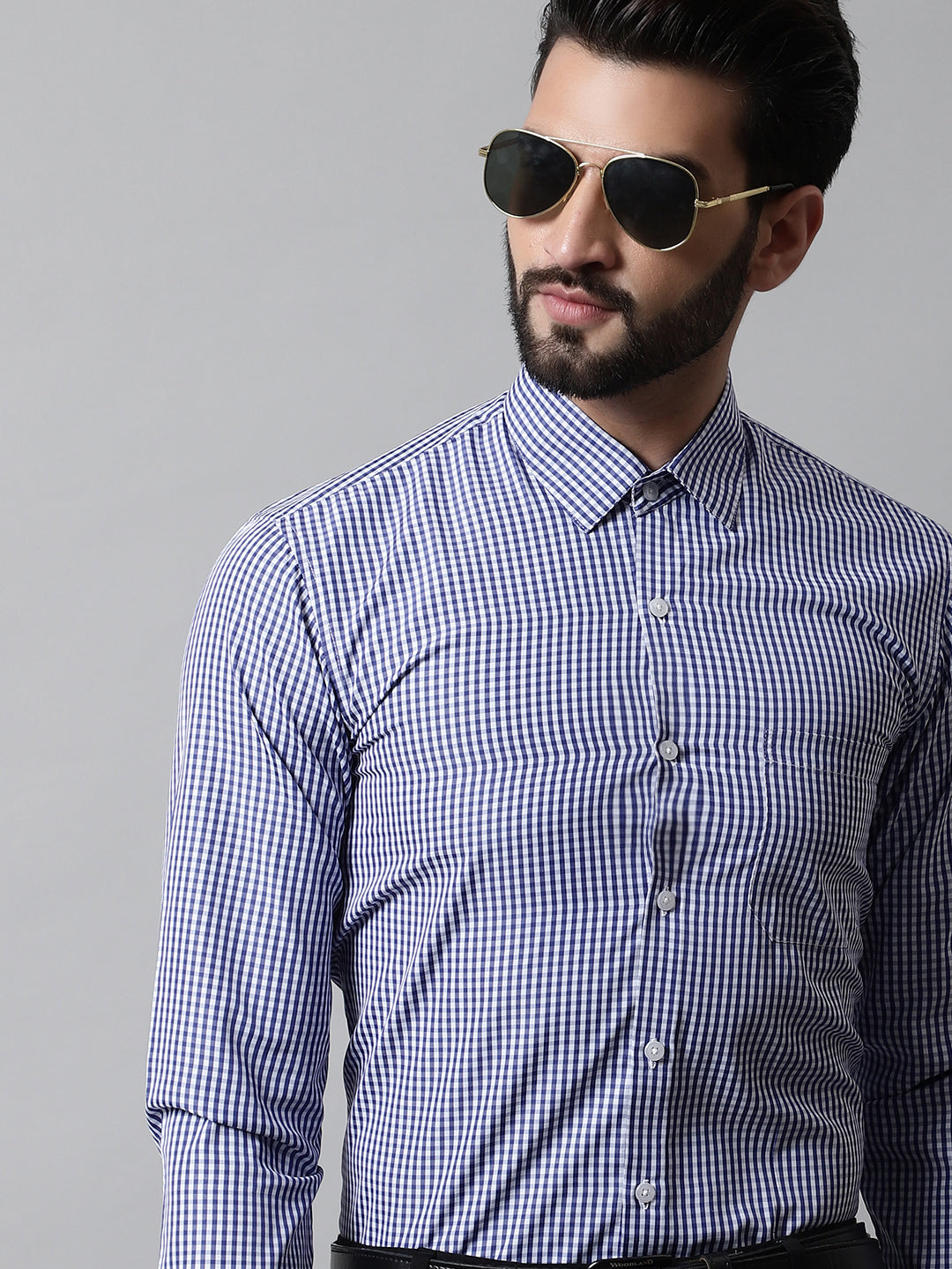 Jainish Men's Navy Blue Micro Checked Causal Shirt - Distacart