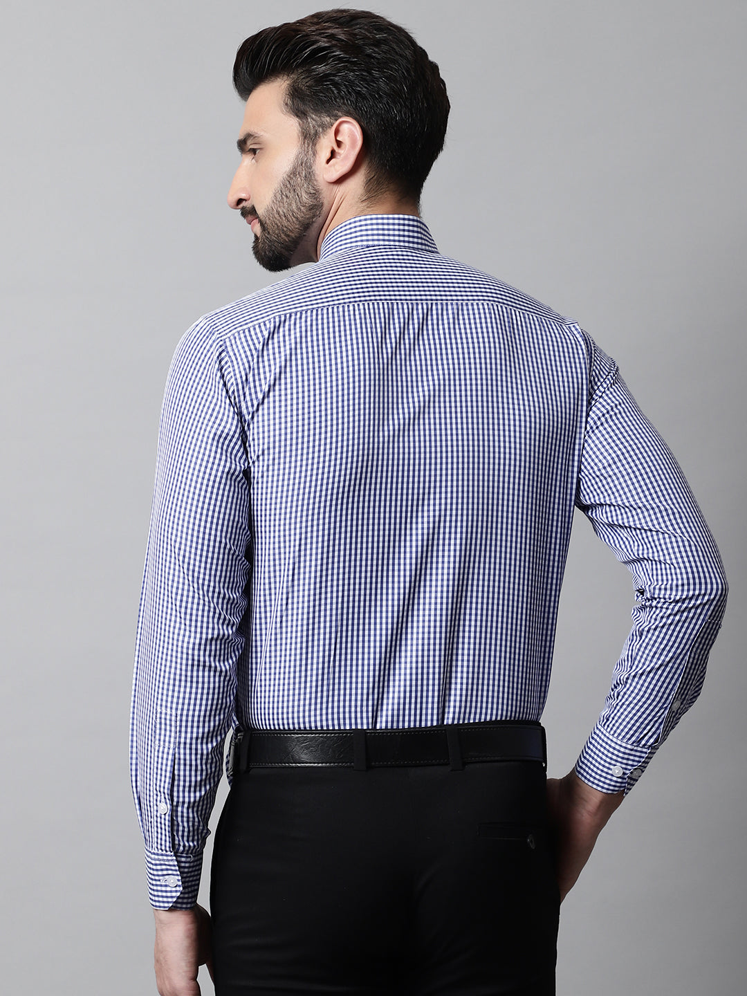 Jainish Men's Navy Blue Micro Checked Causal Shirt - Distacart