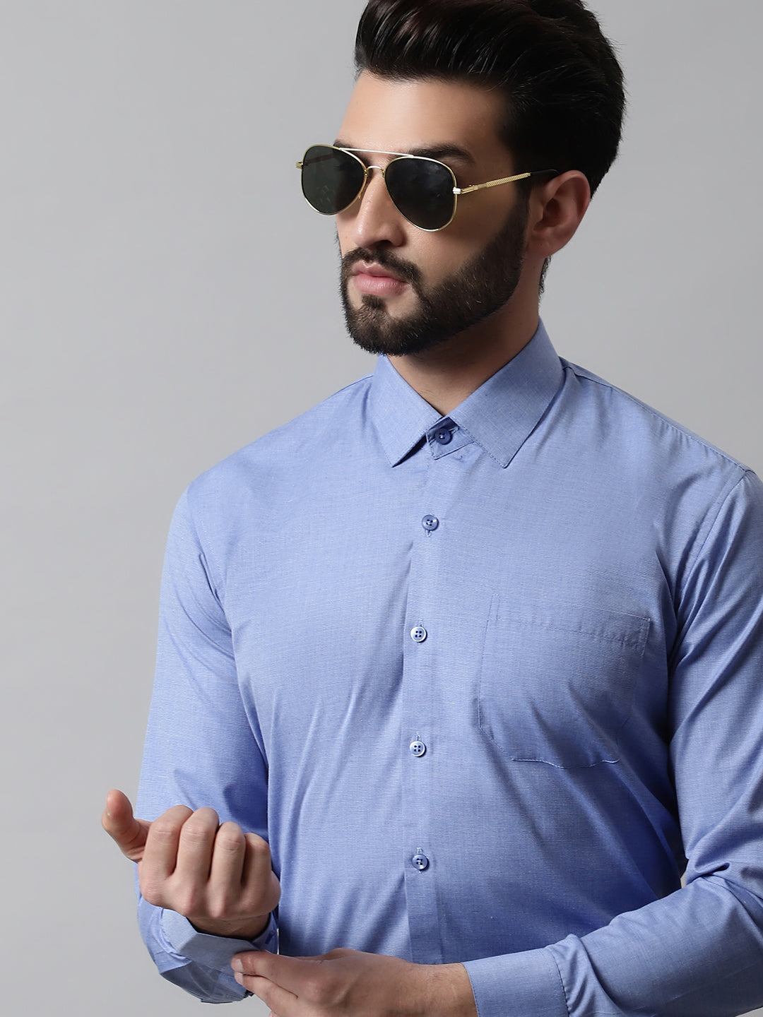 Jainish Men's Blue Classic Slim Fit Solid Formal Shirt - Distacart