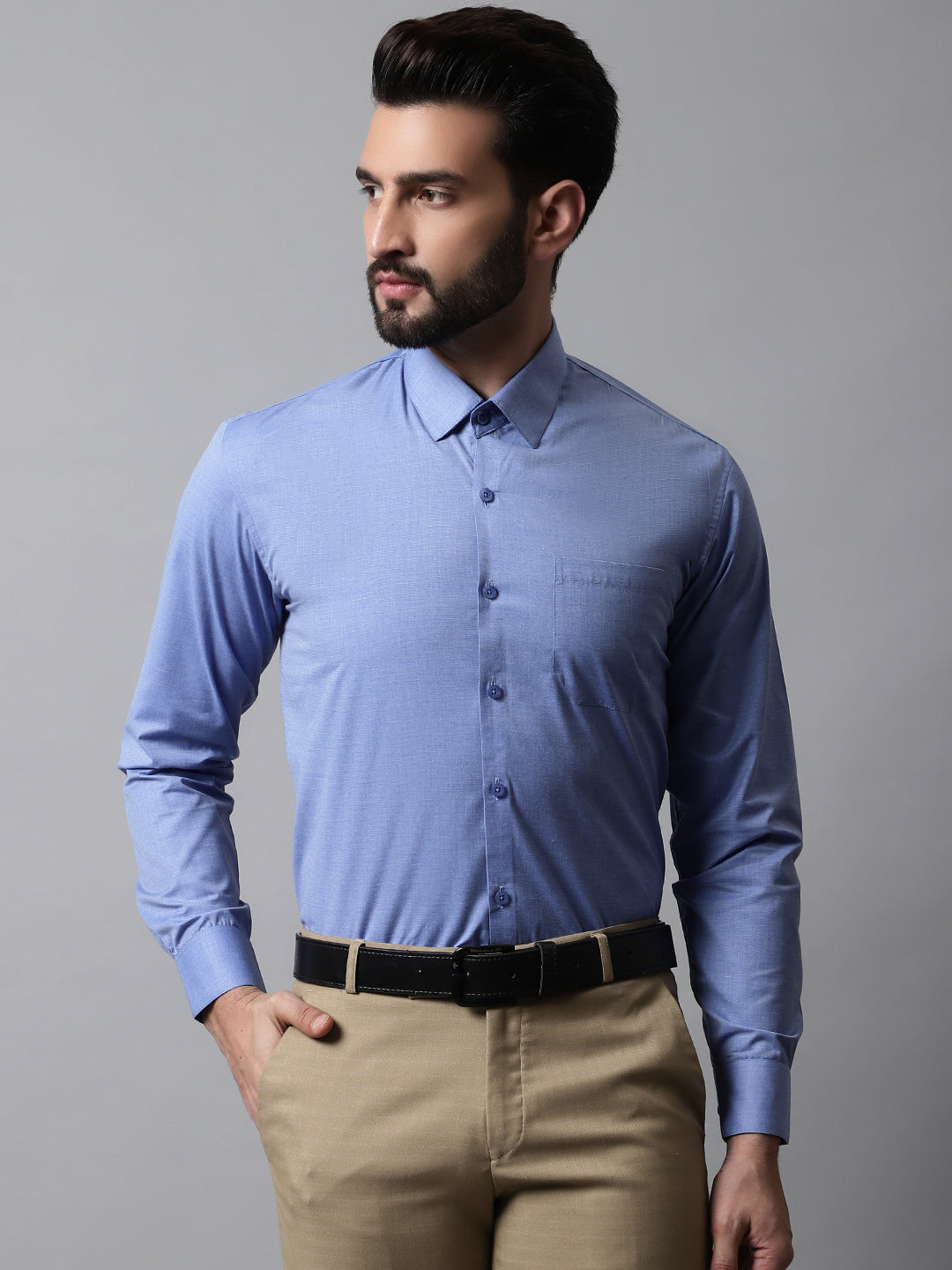 Jainish Men's Blue Classic Slim Fit Solid Formal Shirt - Distacart