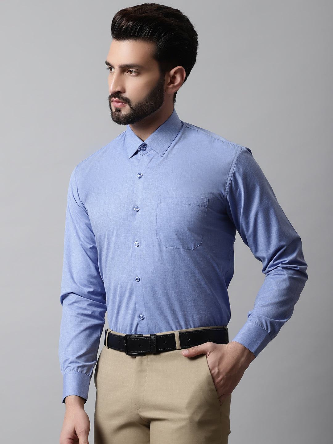 Jainish Men's Blue Classic Slim Fit Solid Formal Shirt - Distacart