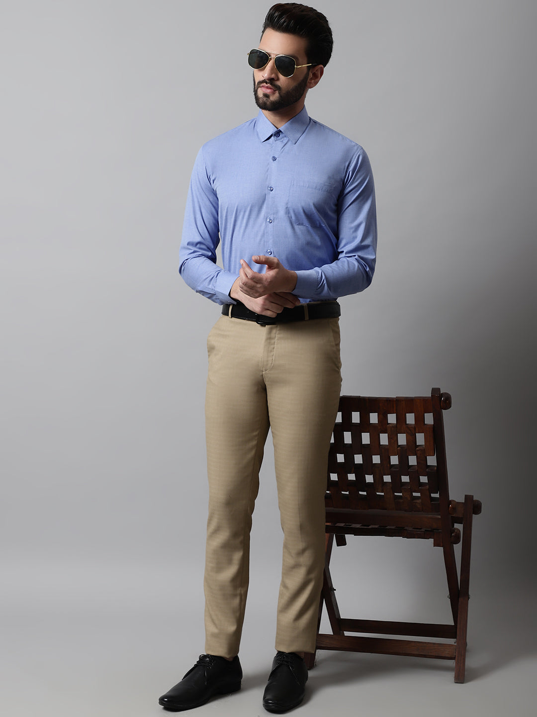 Jainish Men's Blue Classic Slim Fit Solid Formal Shirt - Distacart