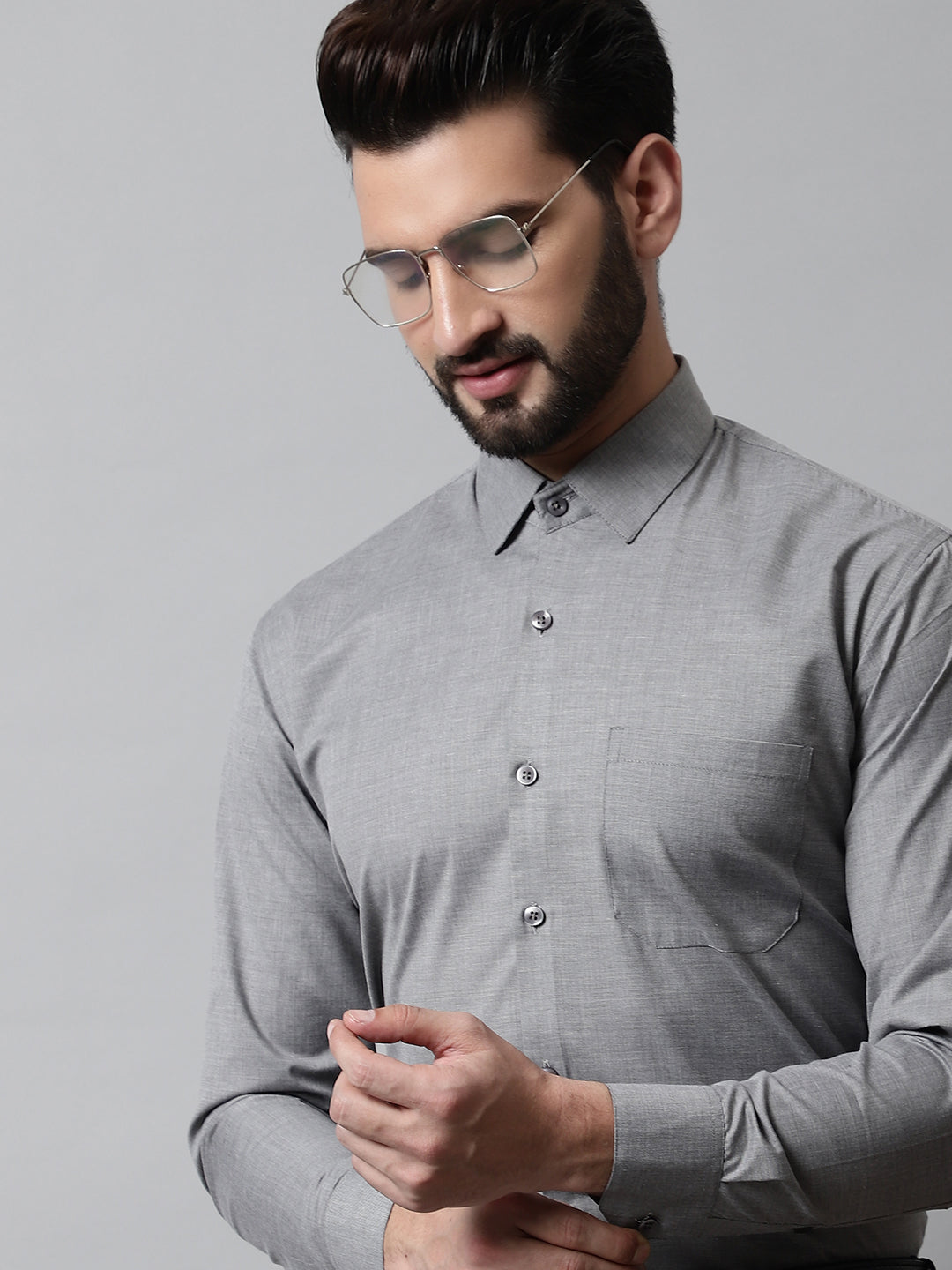 Jainish Men's Grey Classic Slim Fit Solid Formal Shirt - Distacart