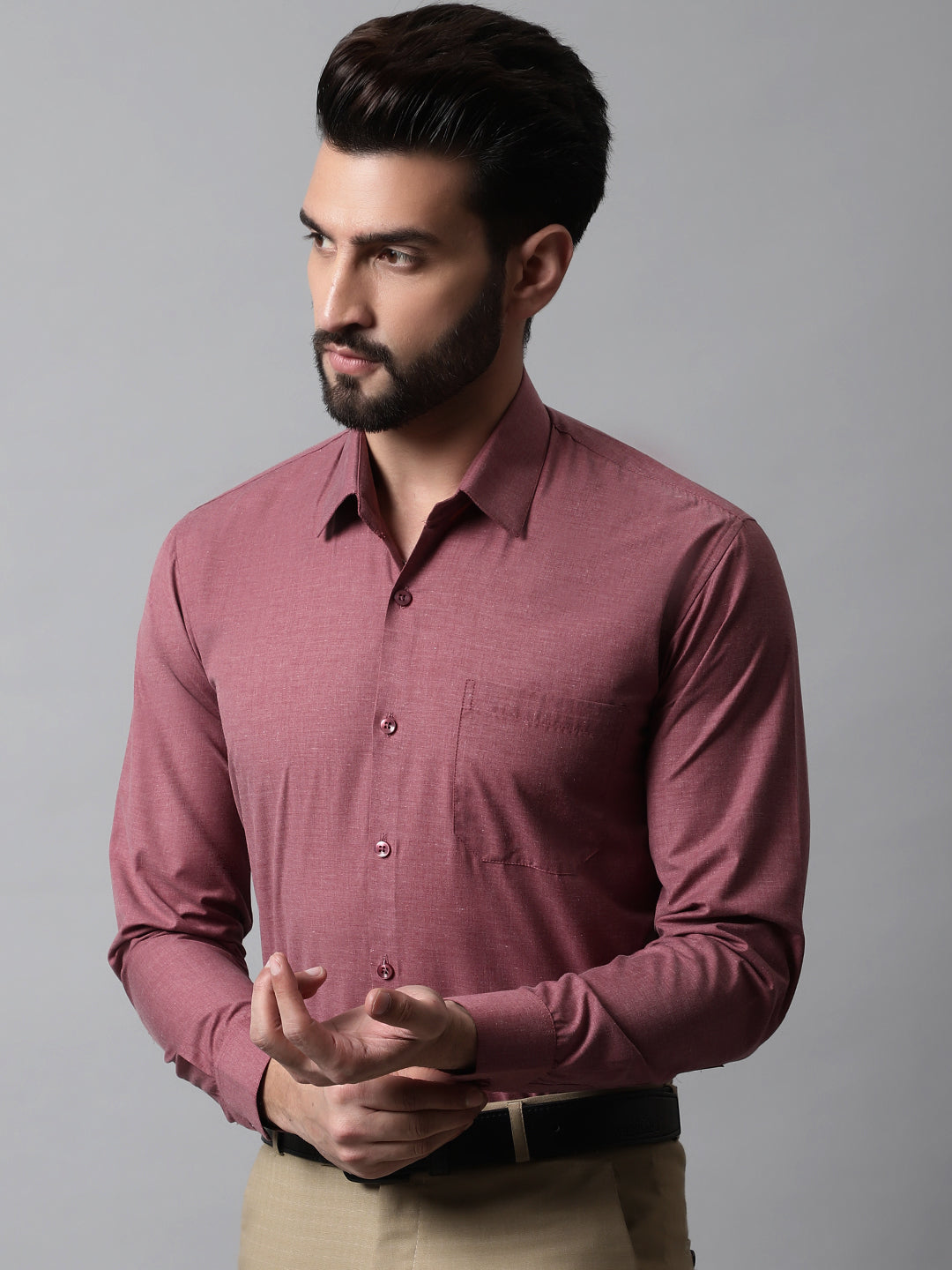 Jainish Men's Maroon Classic Slim Fit Solid Formal Shirt - Distacart