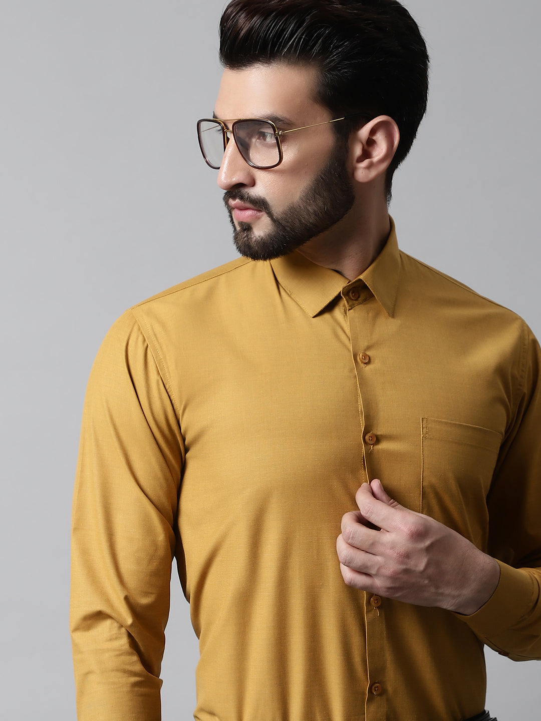Jainish Men's Mustard Classic Slim Fit Solid Formal Shirt - Distacart