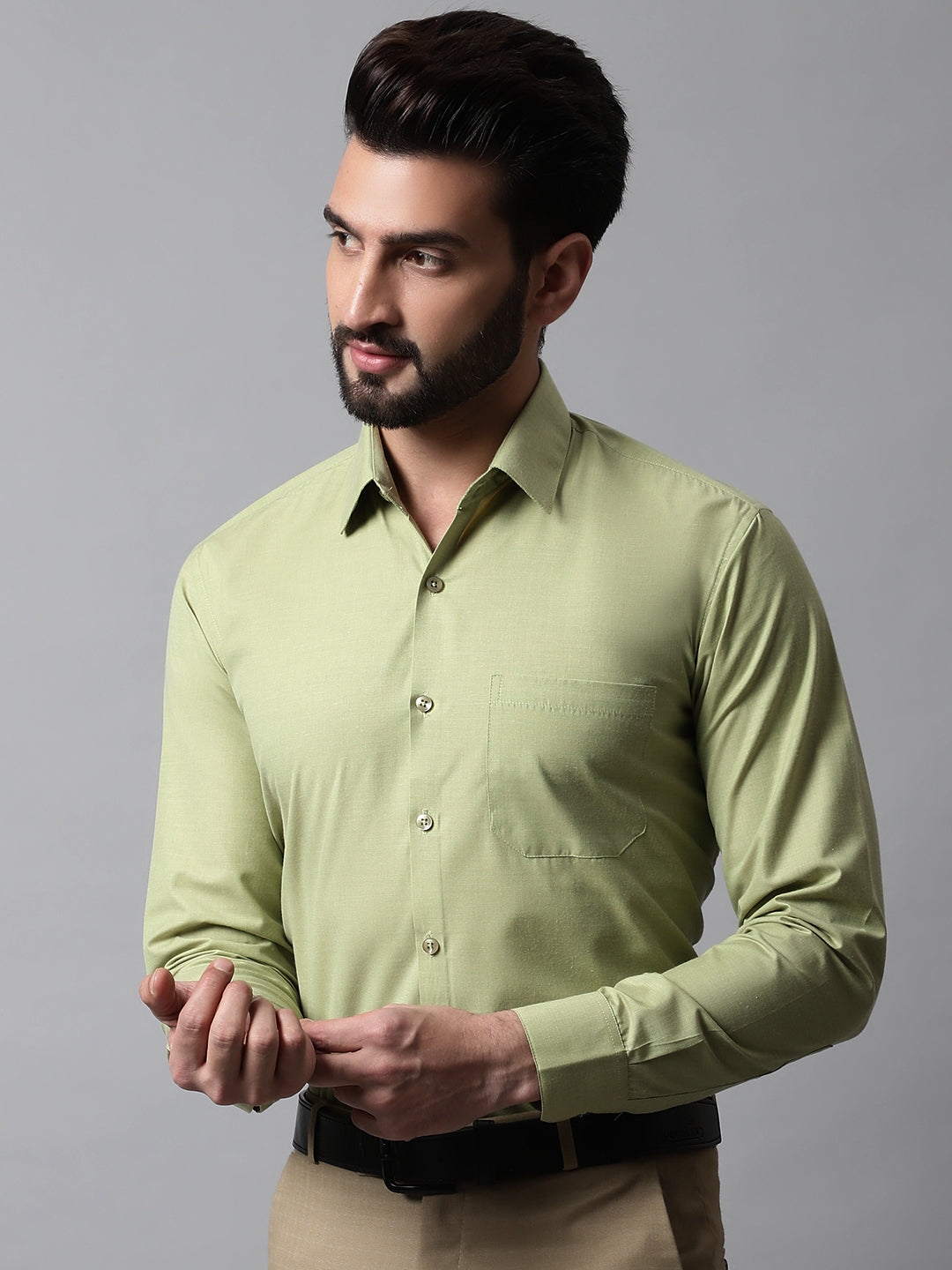 Jainish Men's Pista Green Classic Slim Fit Solid Formal Shirt - Distacart