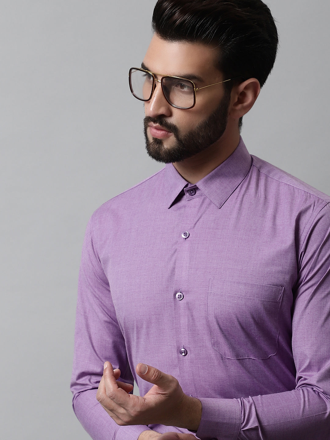 Jainish Men's Purple Classic Slim Fit Solid Formal Shirt - Distacart