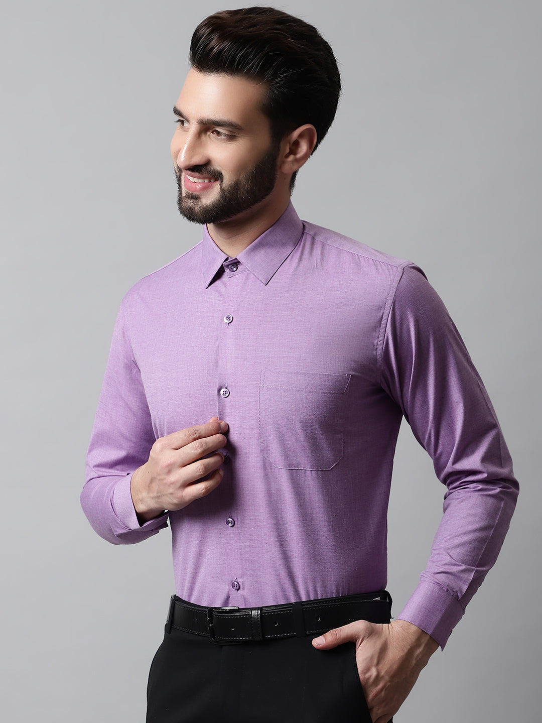 Jainish Men's Purple Classic Slim Fit Solid Formal Shirt - Distacart