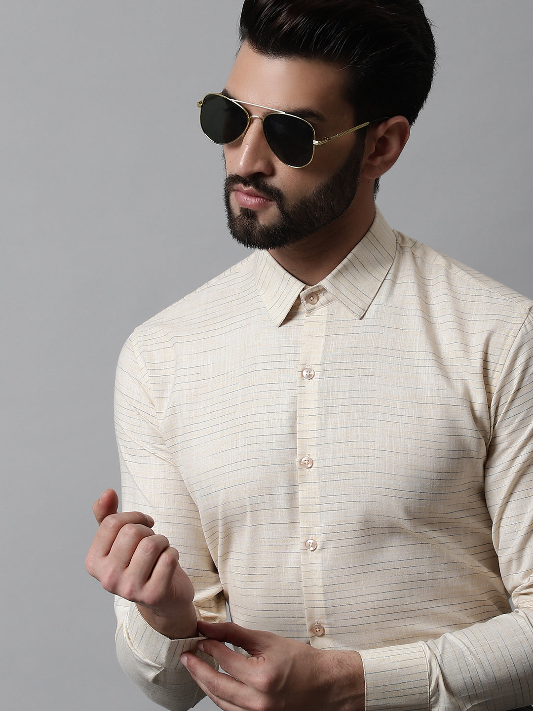 Jainish Men's Cream Cotton Classic Formal Shirt - Distacart