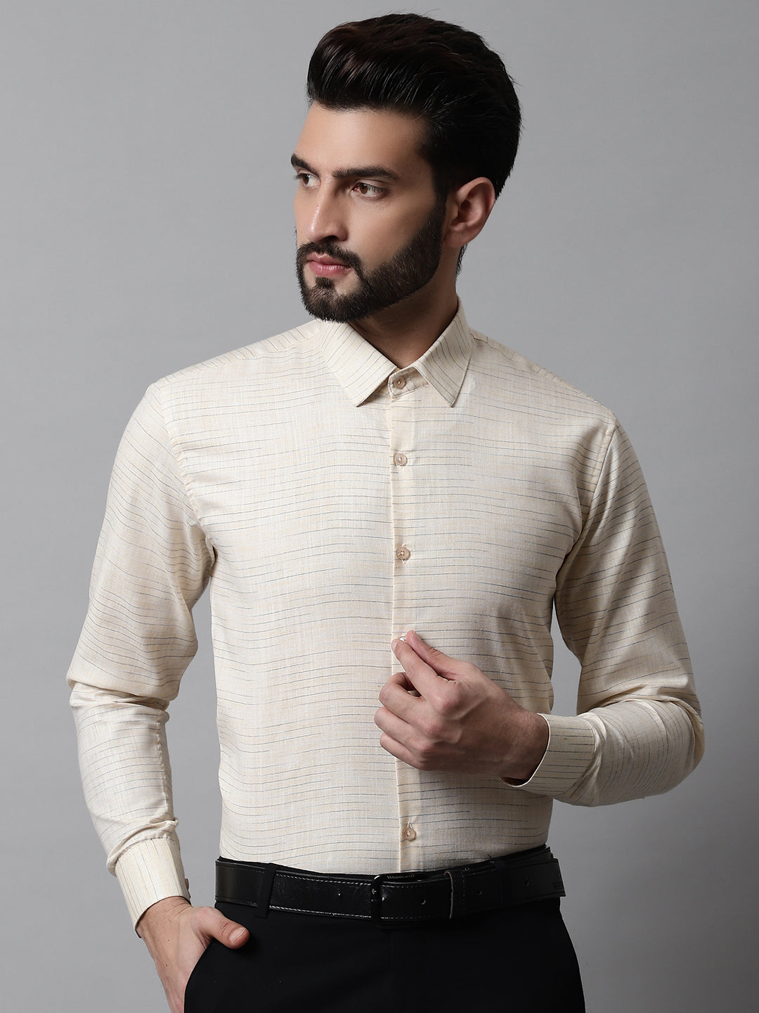 Jainish Men's Cream Cotton Classic Formal Shirt - Distacart
