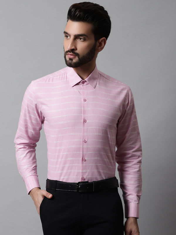 Jainish Men's Pink Classic Striped Formal Cotton Shirt - Distacart