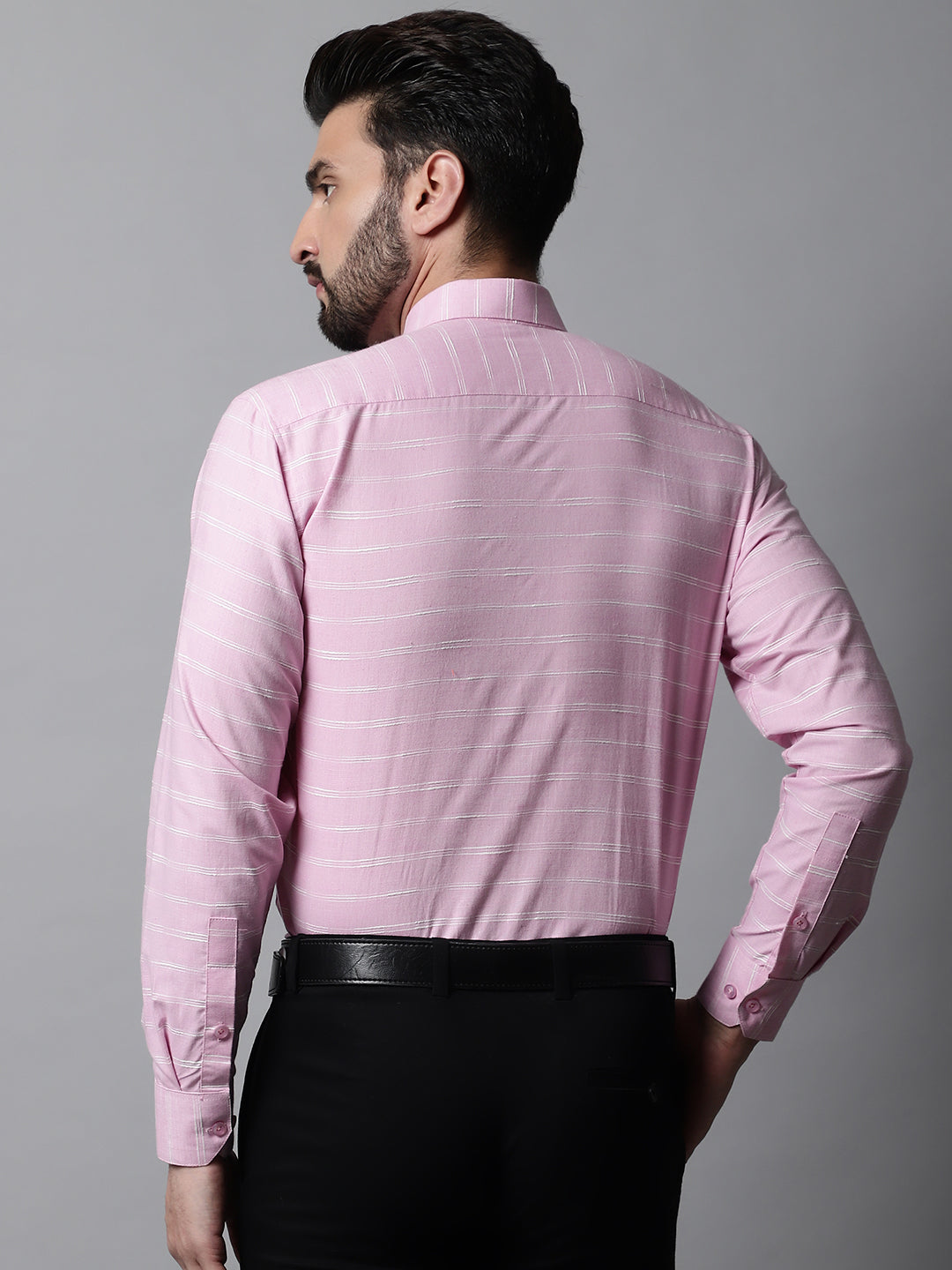 Jainish Men's Pink Classic Striped Formal Cotton Shirt - Distacart