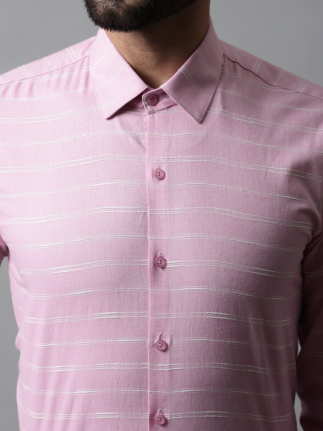 Jainish Men's Pink Classic Striped Formal Cotton Shirt - Distacart