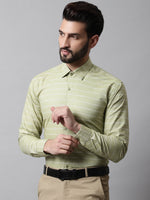 Thumbnail for Jainish Men's Pista Green Classic Striped Formal Cotton Shirt - Distacart