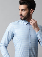 Thumbnail for Jainish Men's Sky Blue Classic Striped Formal Cotton Shirt - Distacart