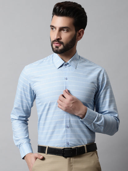 Jainish Men's Sky Blue Classic Striped Formal Cotton Shirt - Distacart