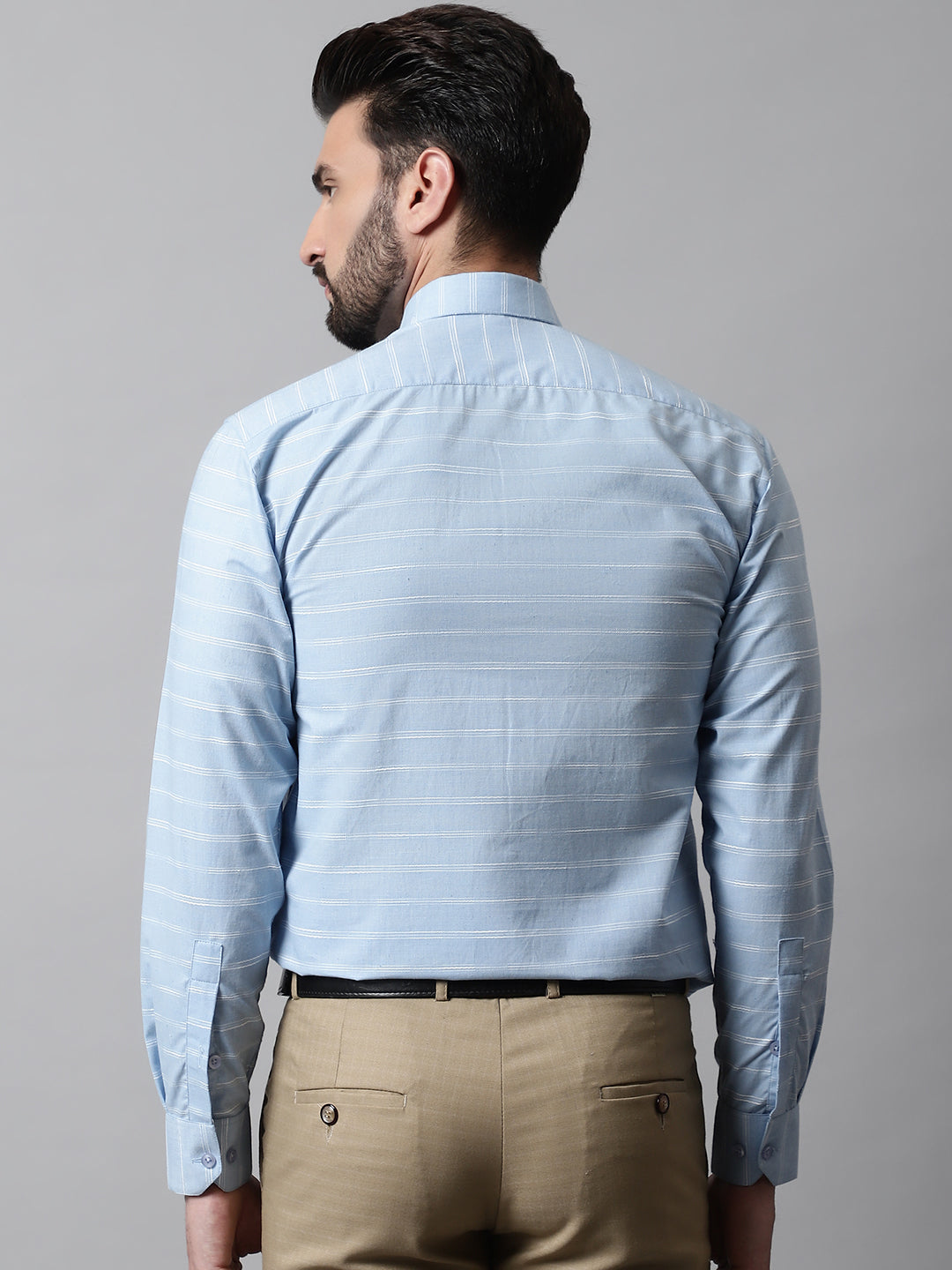 Jainish Men's Sky Blue Classic Striped Formal Cotton Shirt - Distacart