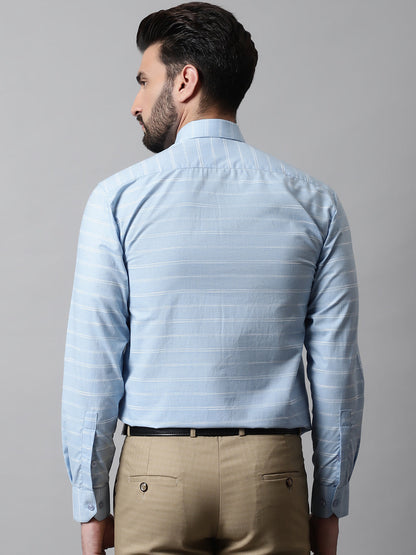 Jainish Men's Sky Blue Classic Striped Formal Cotton Shirt - Distacart