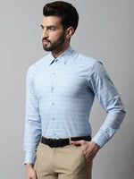 Thumbnail for Jainish Men's Sky Blue Classic Striped Formal Cotton Shirt - Distacart
